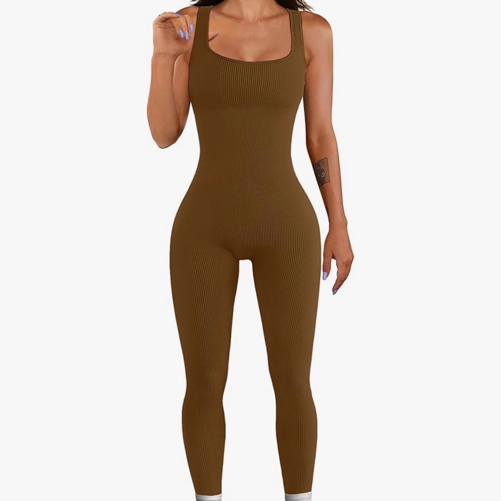 Brown Ribbed Jumpsuit